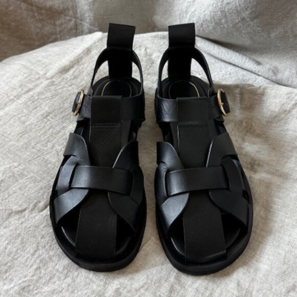 Zara Black Leather Fisherman Sandals, Size 40 - Picture 2 of 8